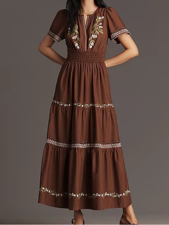 Anthropologie Dresses & Skirts - Anthropologie Somerset Embroidered Maxi Dress Brown